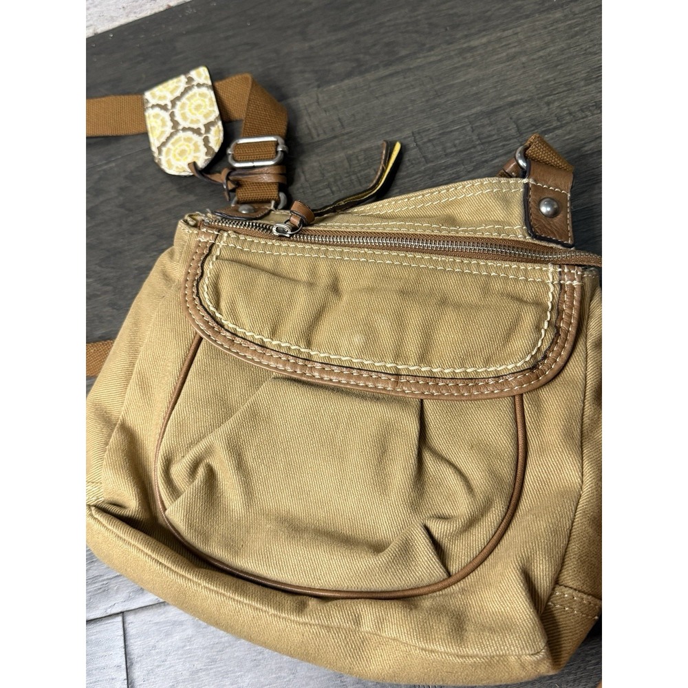 Fossil Canvas Crossbody Shoulder Bag Purse Organizer Leather Trim Adjustable - Picture 5 of 7